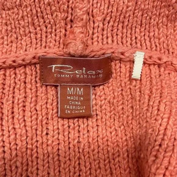 Tommy Bahama Chunky Cotton Cable Knit Sweater Hoody Womens Size M Coral pullover - Picture 7 of 11